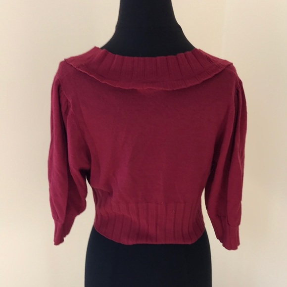 SUSANA MONACO Maroon Ruffled Wool Size L Cardigan - Picture 3 of 5